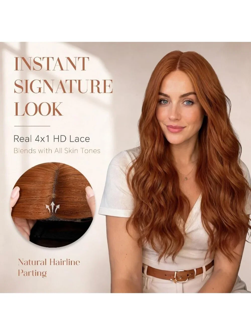 Women's Copper 26 Inch Long Synthetic Middle Part Lace Front Wavy Wig